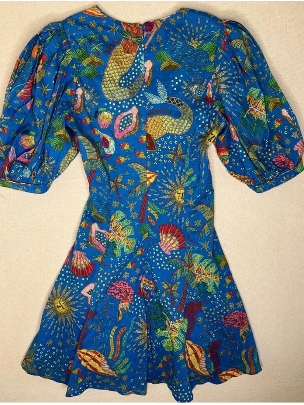 FARM Rio Blue Tropical Shell Lace-Up Cotton Top - Picture 3 of 10